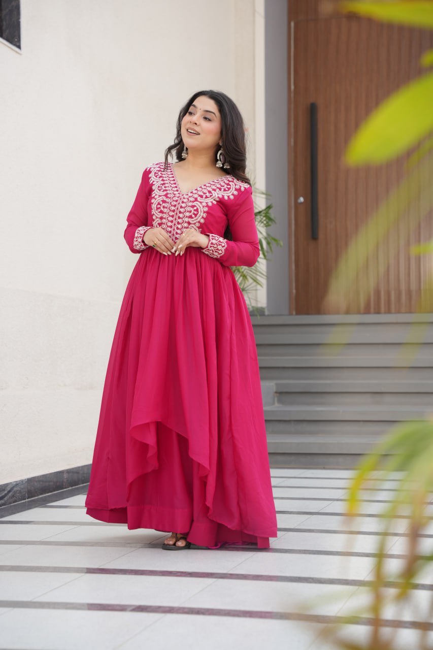 Engagements Wear Pink Color Embroidery With Beads And Sequin Work Beautiful Gown
