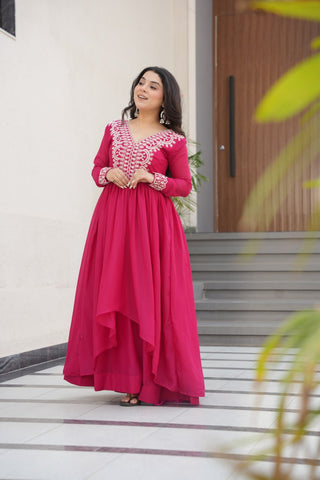 Engagements Wear Pink Color Embroidery With Beads And Sequin Work Beautiful Gown