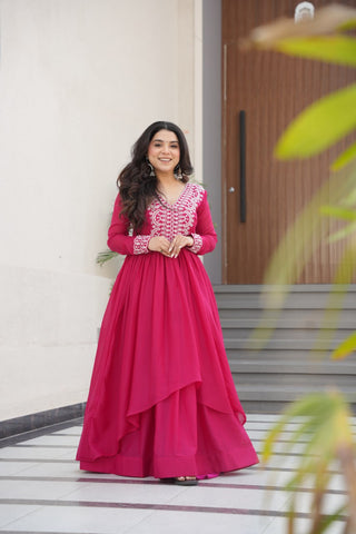 Engagements Wear Pink Color Embroidery With Beads And Sequin Work Beautiful Gown