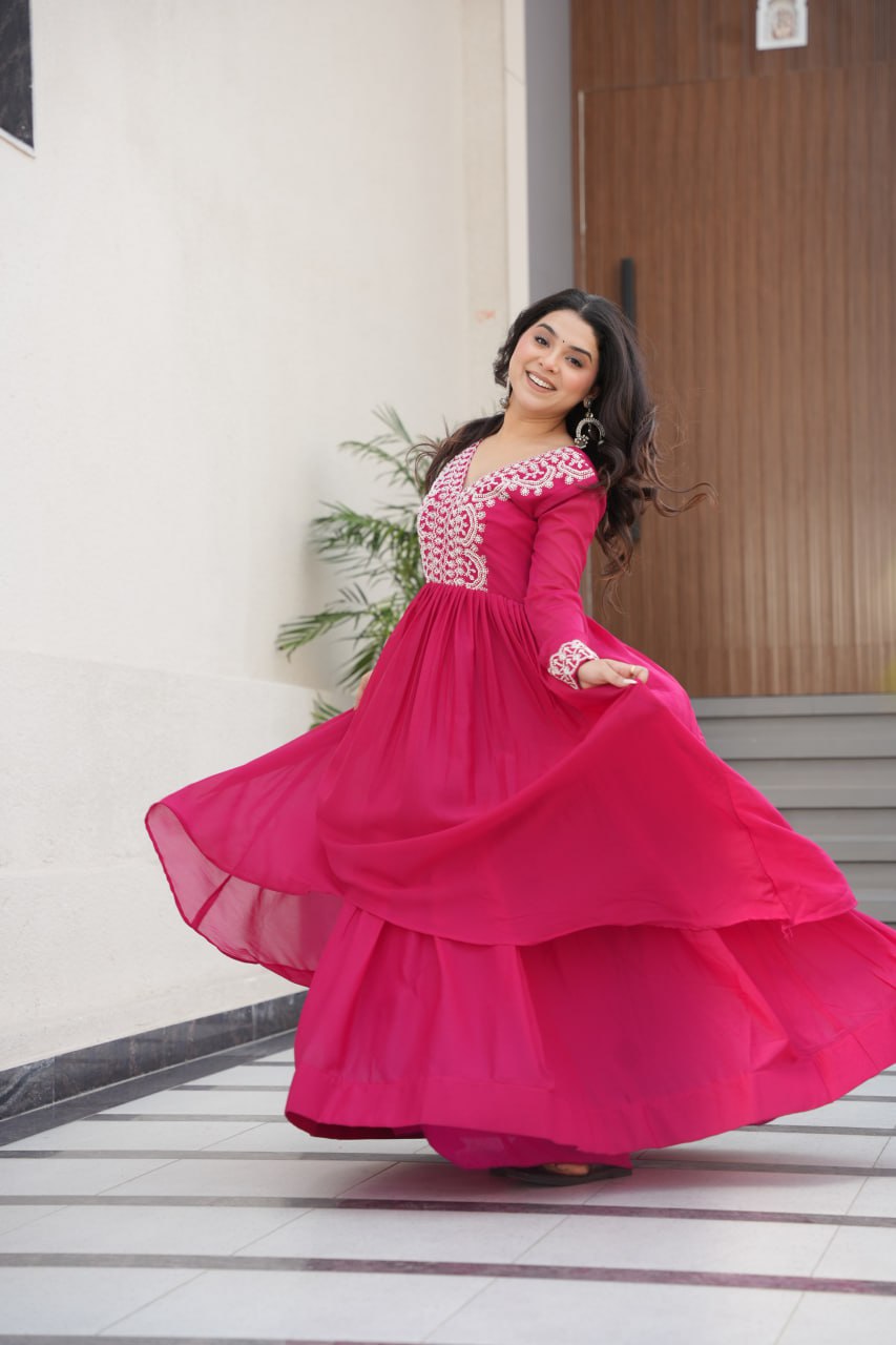Engagements Wear Pink Color Embroidery With Beads And Sequin Work Beautiful Gown