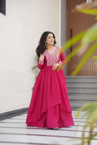 Engagements Wear Pink Color Embroidery With Beads And Sequin Work Beautiful Gown