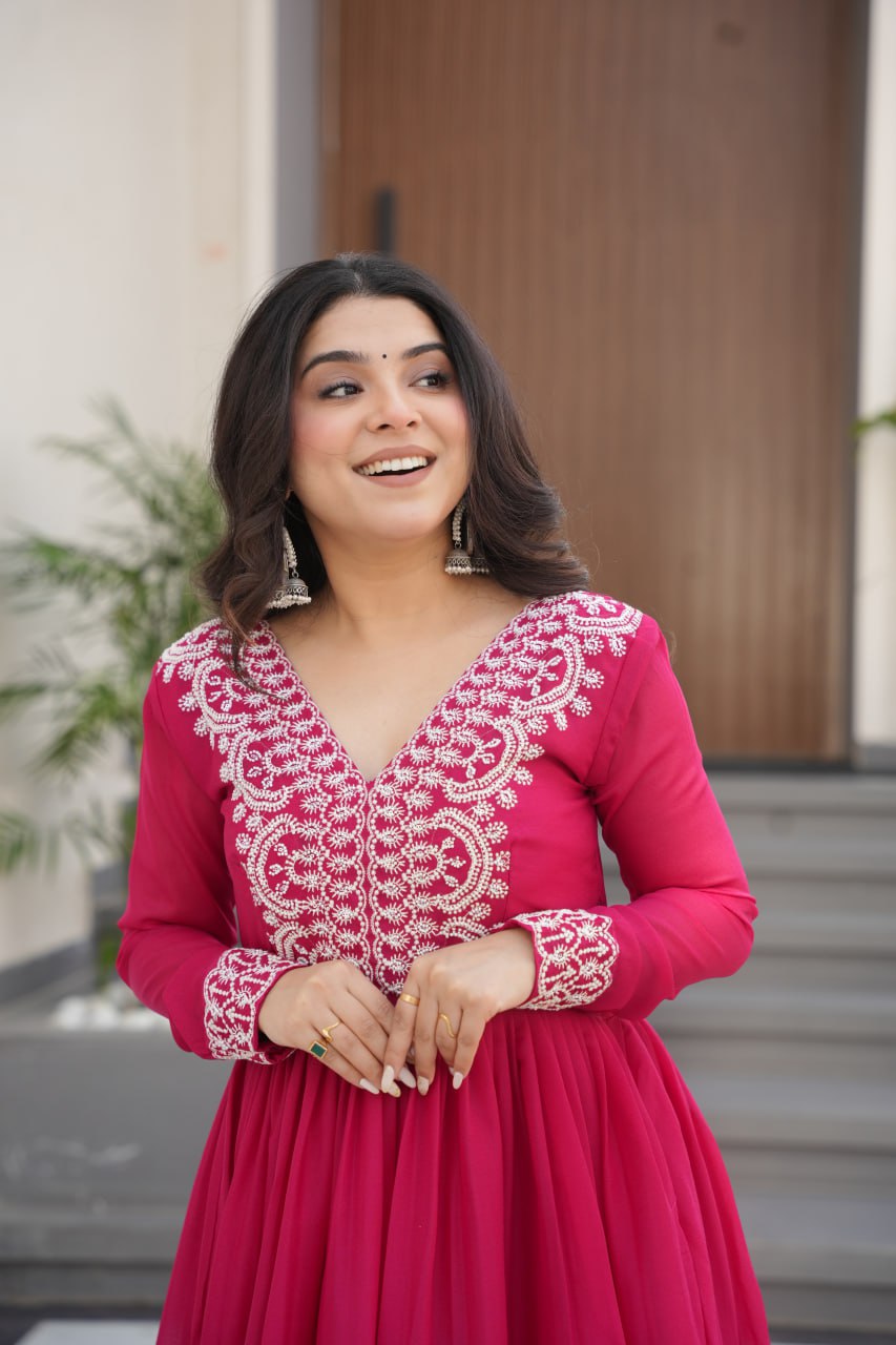 Engagements Wear Pink Color Embroidery With Beads And Sequin Work Beautiful Gown