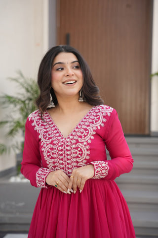 Engagements Wear Pink Color Embroidery With Beads And Sequin Work Beautiful Gown