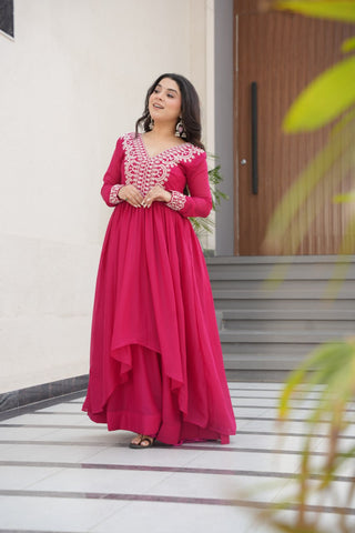 Engagements Wear Pink Color Embroidery With Beads And Sequin Work Beautiful Gown