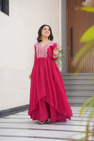 Engagements Wear Pink Color Embroidery With Beads And Sequin Work Beautiful Gown