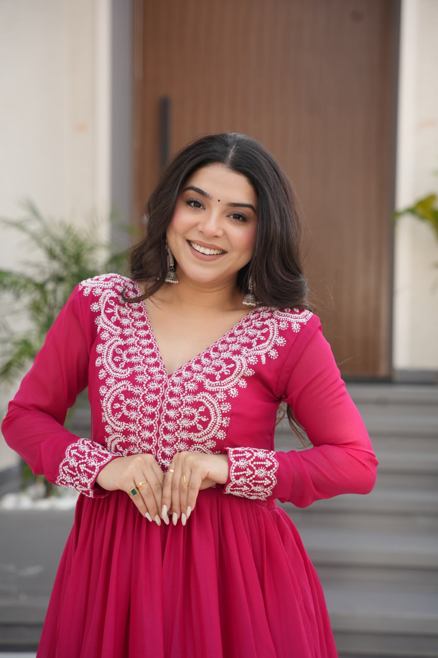Engagements Wear Pink Color Embroidery With Beads And Sequin Work Beautiful Gown