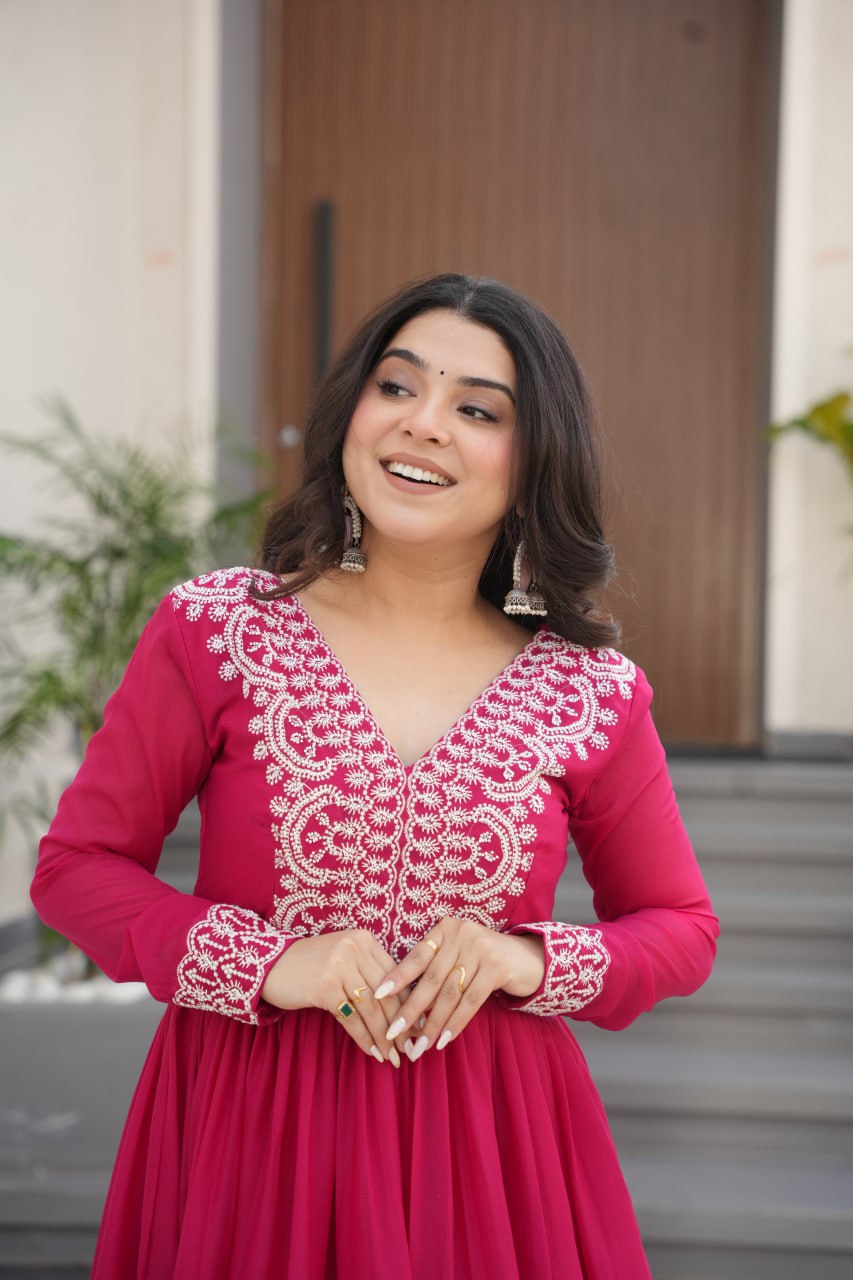 Engagements Wear Pink Color Embroidery With Beads And Sequin Work Beautiful Gown