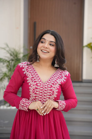 Engagements Wear Pink Color Embroidery With Beads And Sequin Work Beautiful Gown
