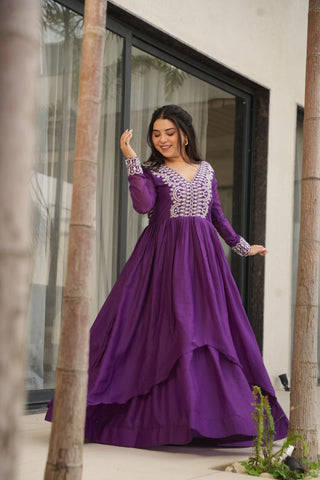 Engagements Wear Purple Color Embroidery With Beads And Sequin Work Beautiful Gown