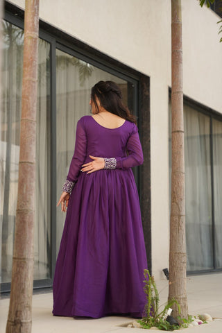 Engagements Wear Purple Color Embroidery With Beads And Sequin Work Beautiful Gown