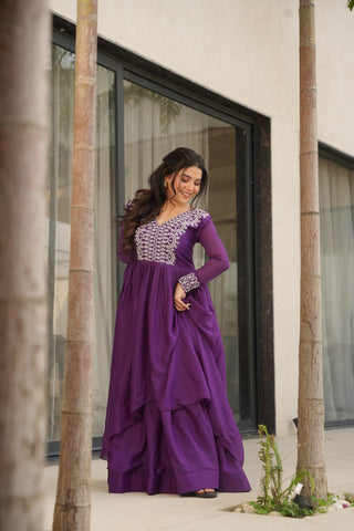 Engagements Wear Purple Color Embroidery With Beads And Sequin Work Beautiful Gown