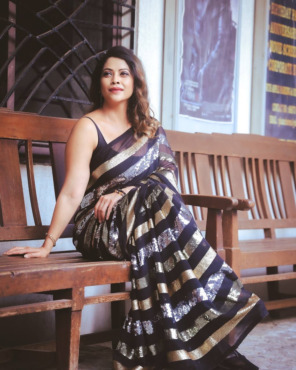 Designer Black Color Sequence Embroidery Work Part Wear Saree