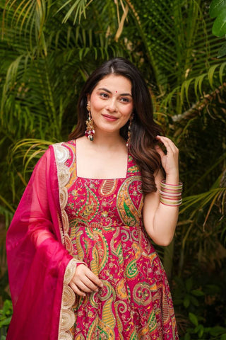 Engagement Wear Digital Printed Beautiful Anarkali Gown