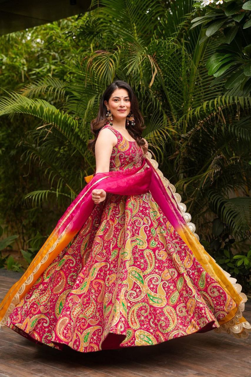 Engagement Wear Digital Printed Beautiful Anarkali Gown