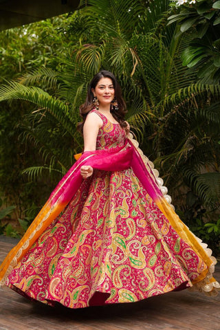 Engagement Wear Digital Printed Beautiful Anarkali Gown