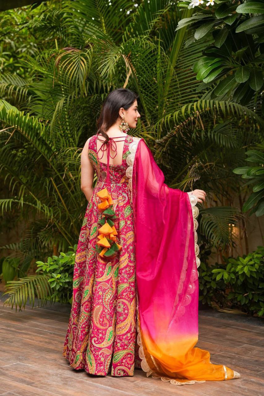 Engagement Wear Digital Printed Beautiful Anarkali Gown