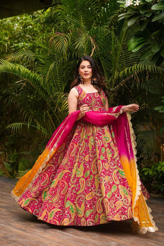 Engagement Wear Digital Printed Beautiful Anarkali Gown