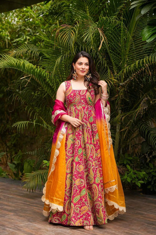 Engagement Wear Digital Printed Beautiful Anarkali Gown