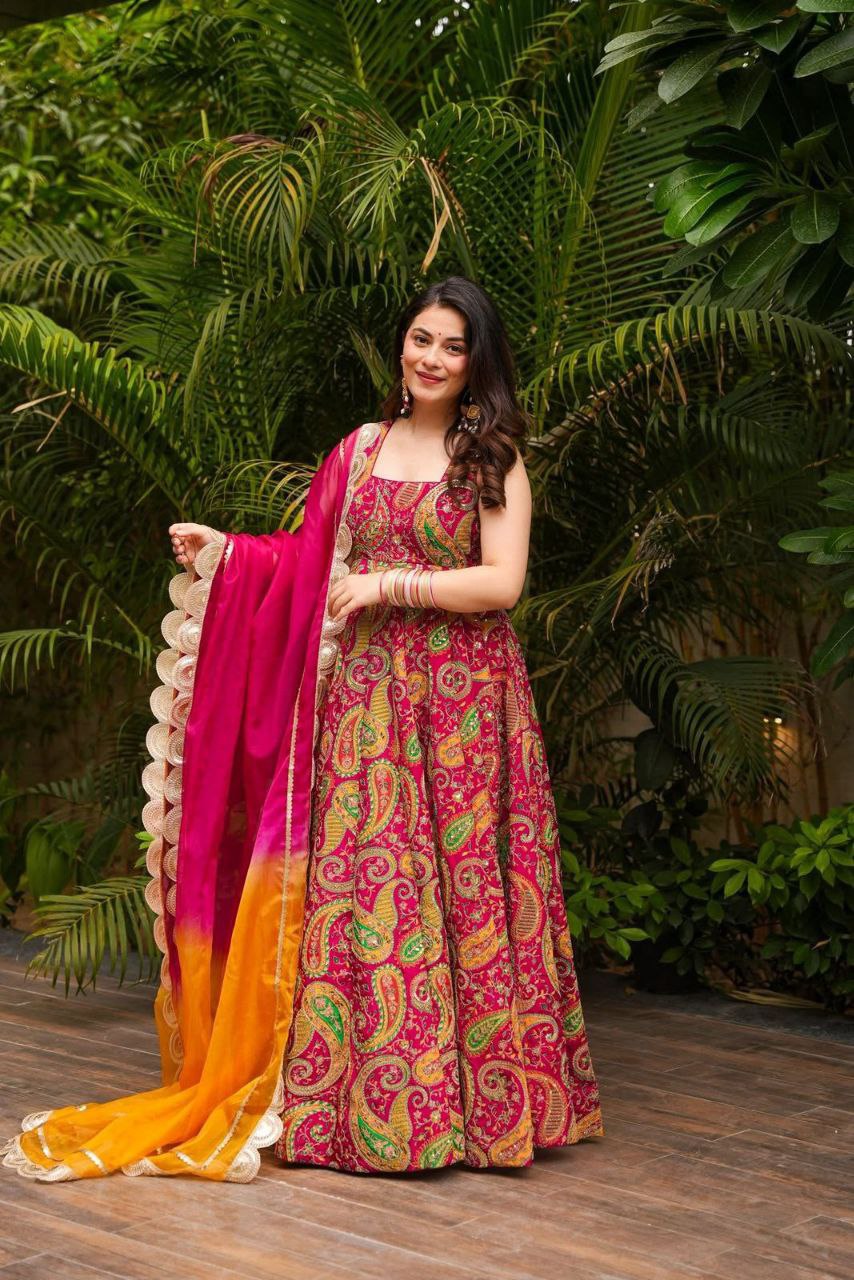 Engagement Wear Digital Printed Beautiful Anarkali Gown
