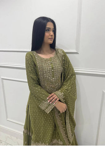 Sangeet Wear Green Color Sequence Embroidery Work Sharara Suit