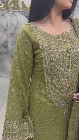 Sangeet Wear Green Color Sequence Embroidery Work Sharara Suit