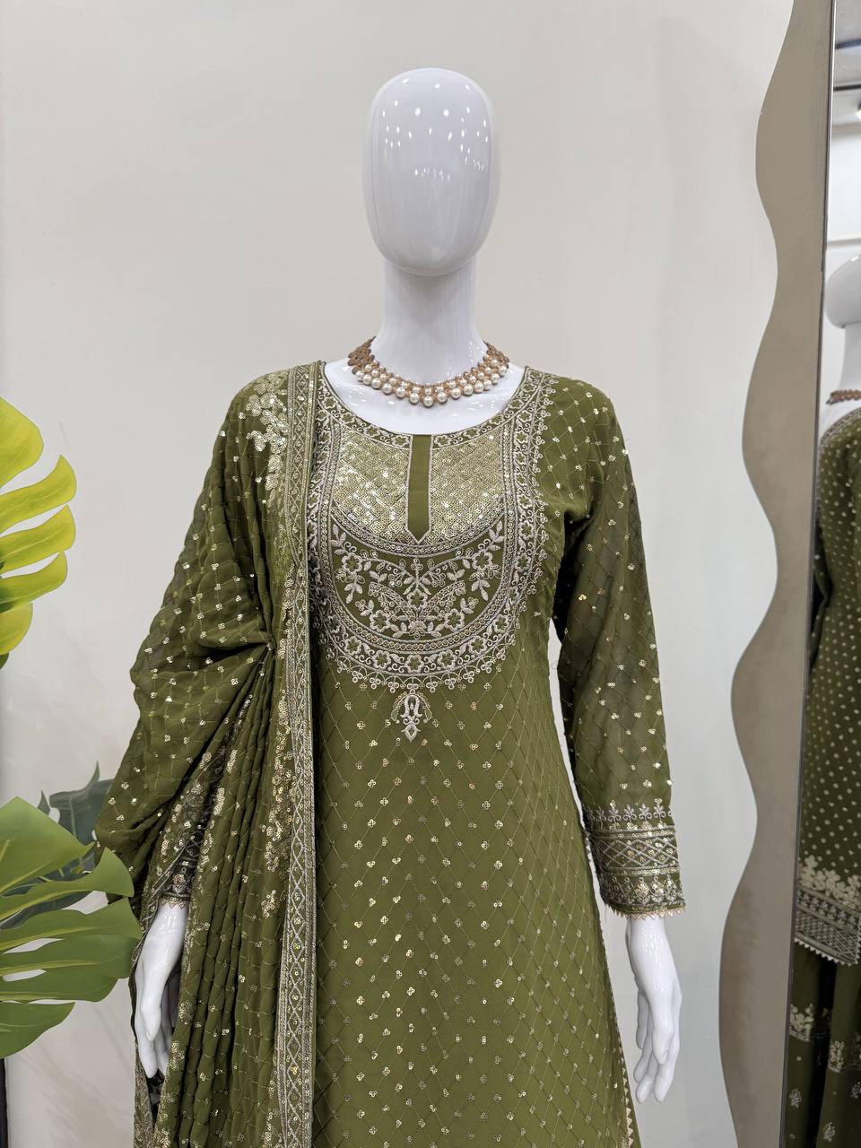 Sangeet Wear Green Color Sequence Embroidery Work Sharara Suit