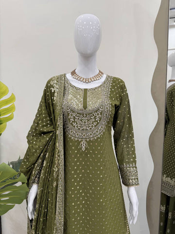 Sangeet Wear Green Color Sequence Embroidery Work Sharara Suit