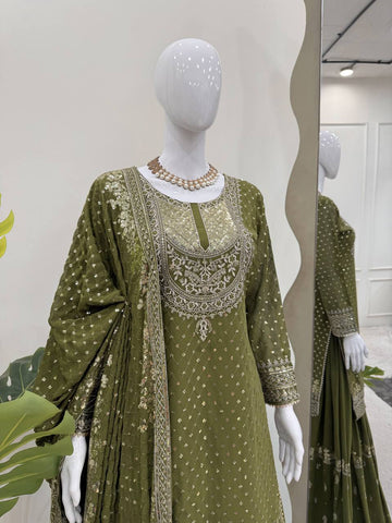 Sangeet Wear Green Color Sequence Embroidery Work Sharara Suit
