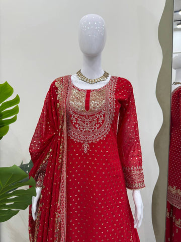 Patry Wear Red Color Sequence Embroidery Work Sharara Suit