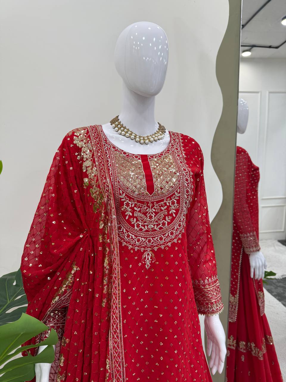 Patry Wear Red Color Sequence Embroidery Work Sharara Suit