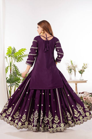Function Wear Wine Color Embroidery With Coding Sequence Work Palazzo Suit