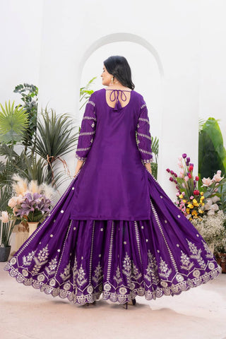 Ceremony Wear Purple Color Embroidery With Coding Sequence Work Palazzo Suit