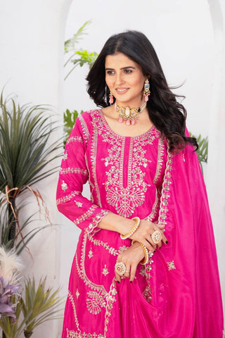 Ceremony Wear Pink Color Embroidery With Coding Sequence Work Palazzo Suit