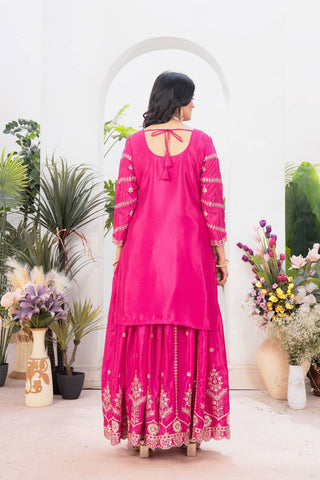 Ceremony Wear Pink Color Embroidery With Coding Sequence Work Palazzo Suit
