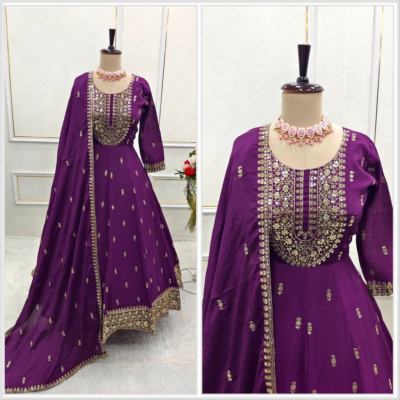 Ceremony Wear Purple Color Sequin Embroidery Work Beautiful Gown