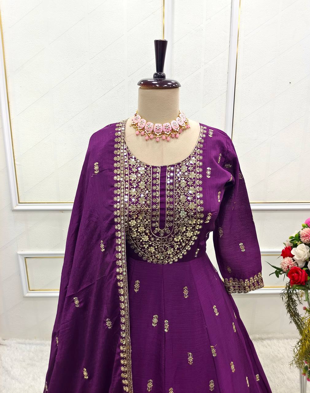 Ceremony Wear Purple Color Sequin Embroidery Work Beautiful Gown