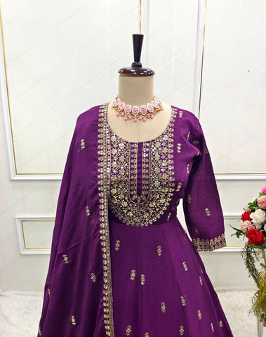 Ceremony Wear Purple Color Sequin Embroidery Work Beautiful Gown