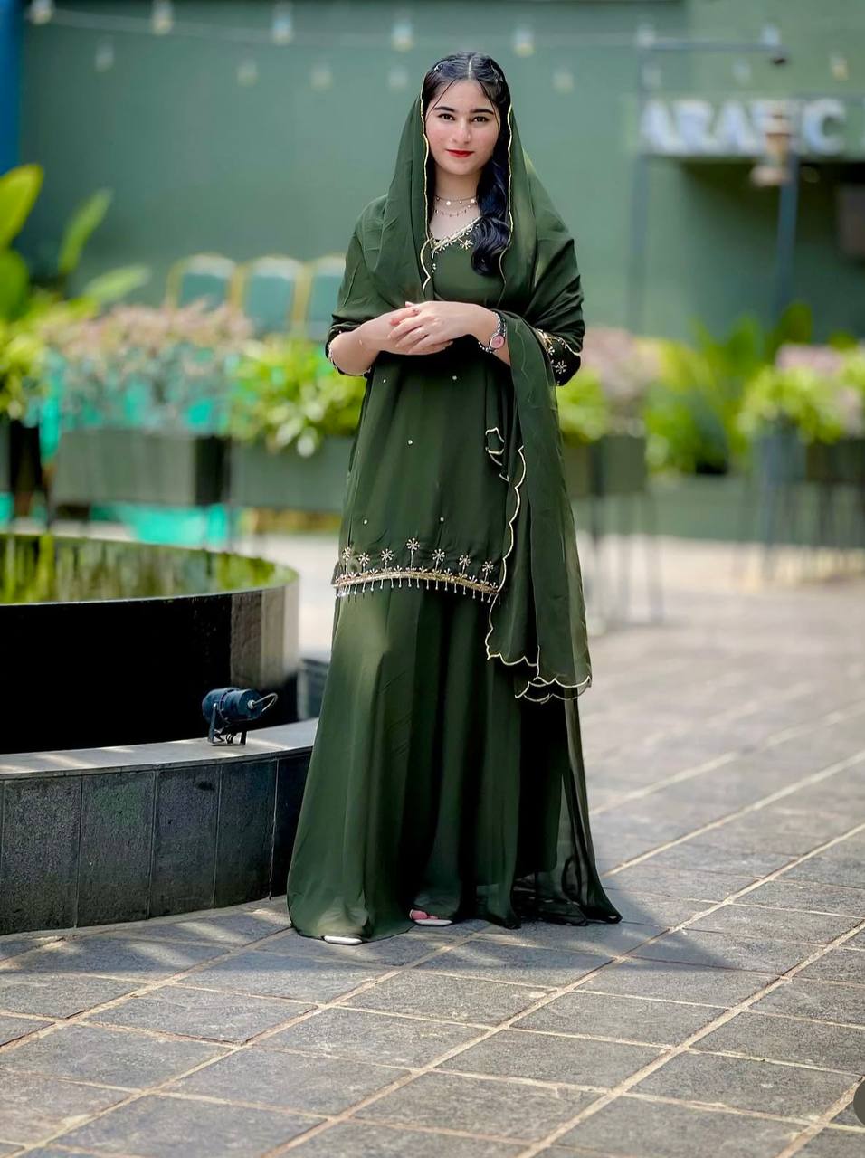 Festive Wear Green Color Sequence Embroidery Work Sharara Suit