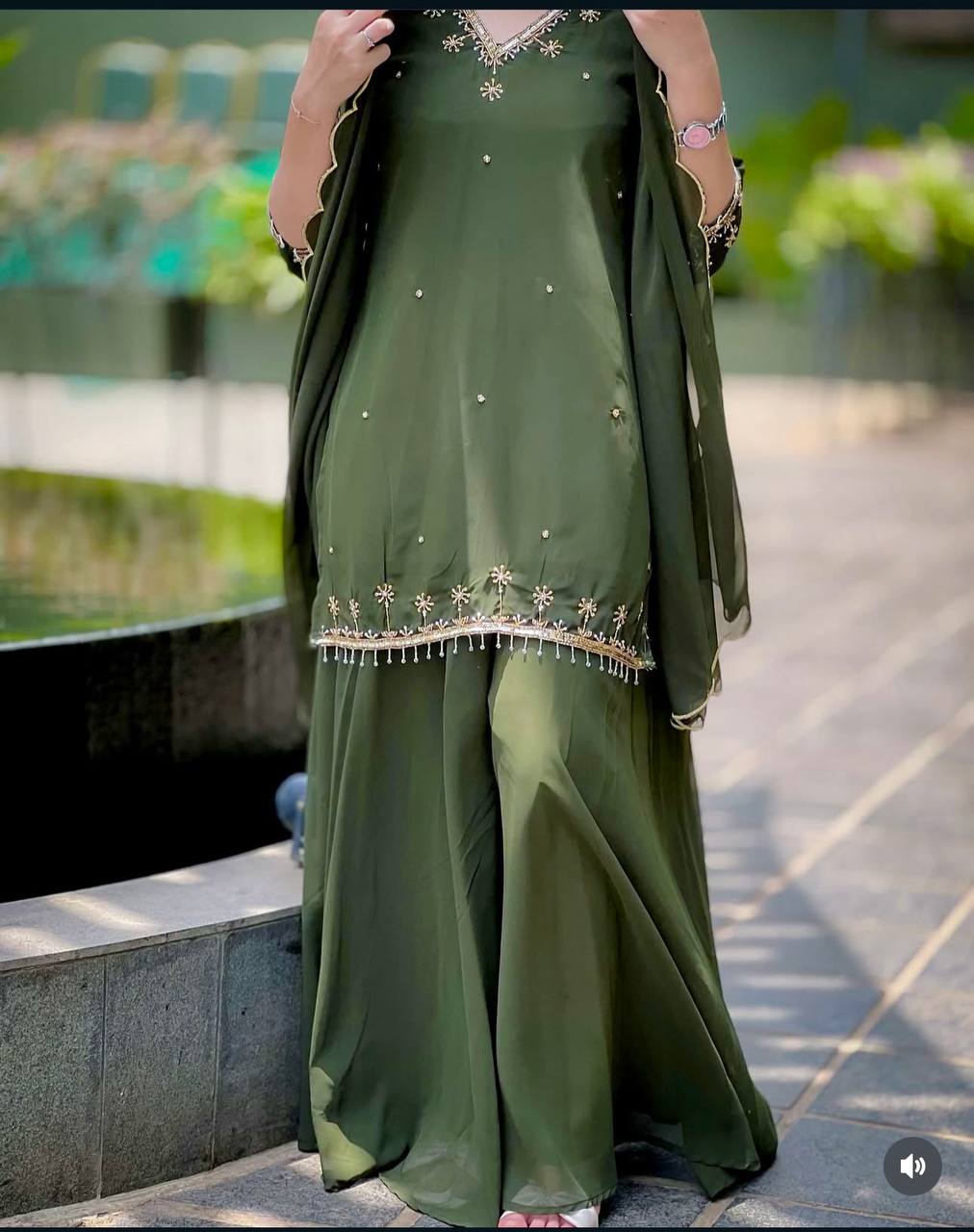 Festive Wear Green Color Sequence Embroidery Work Sharara Suit