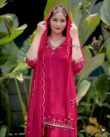 Festive Wear Pink Color Sequence Embroidery Work Sharara Suit