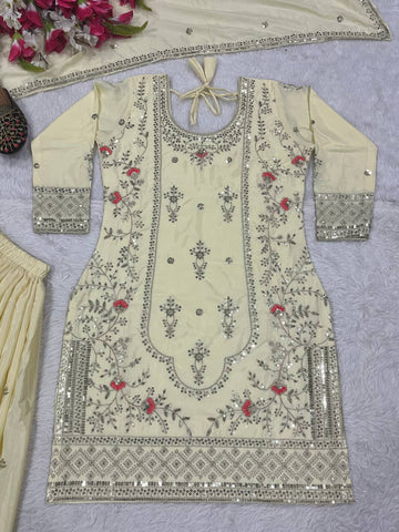 Festive Wear Off White Color Sequence Embroidery Work Sharara Suit