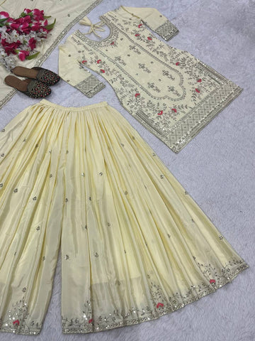 Festive Wear Off White Color Sequence Embroidery Work Sharara Suit