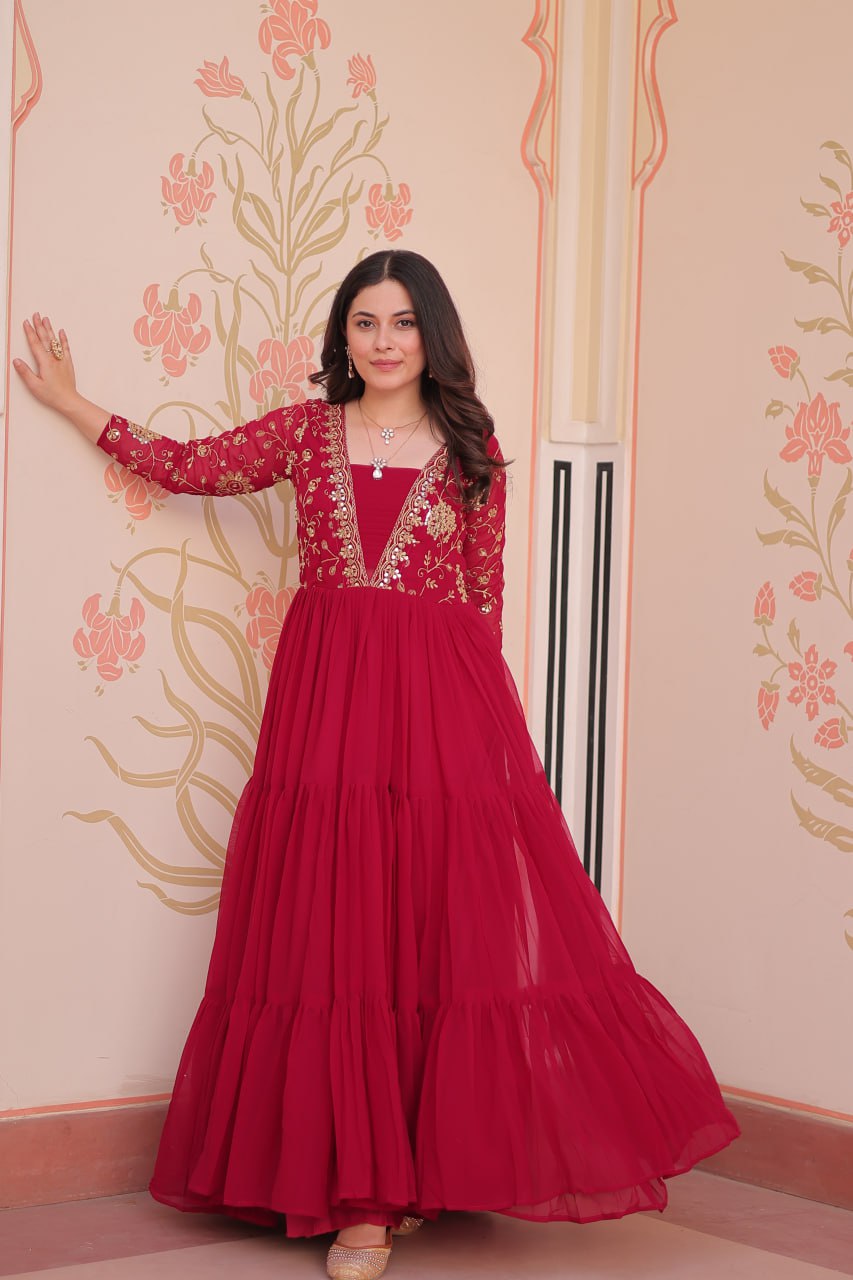 Party Wear Rani Pink Color Sequins And Zari Embroidered Work Designer Gown