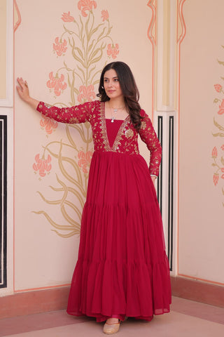 Party Wear Rani Pink Color Sequins And Zari Embroidered Work Designer Gown