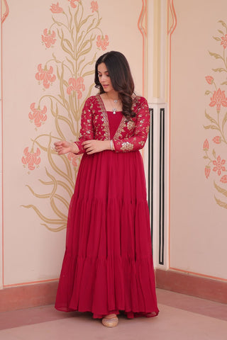 Party Wear Rani Pink Color Sequins And Zari Embroidered Work Designer Gown