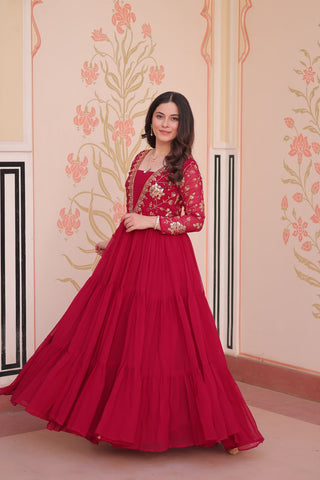 Party Wear Rani Pink Color Sequins And Zari Embroidered Work Designer Gown