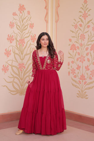 Party Wear Rani Pink Color Sequins And Zari Embroidered Work Designer Gown