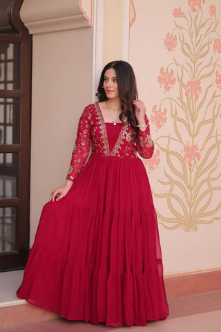 Party Wear Rani Pink Color Sequins And Zari Embroidered Work Designer Gown