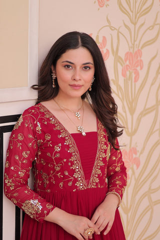 Party Wear Rani Pink Color Sequins And Zari Embroidered Work Designer Gown