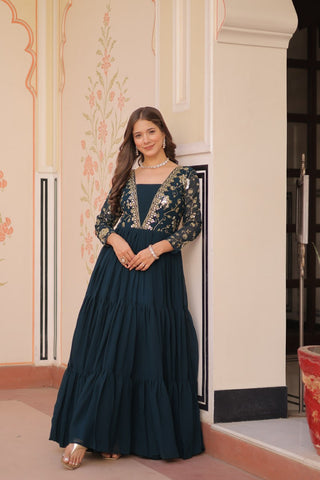 Function Wear Rama Color Sequins And Zari Embroidered Work Designer Gown